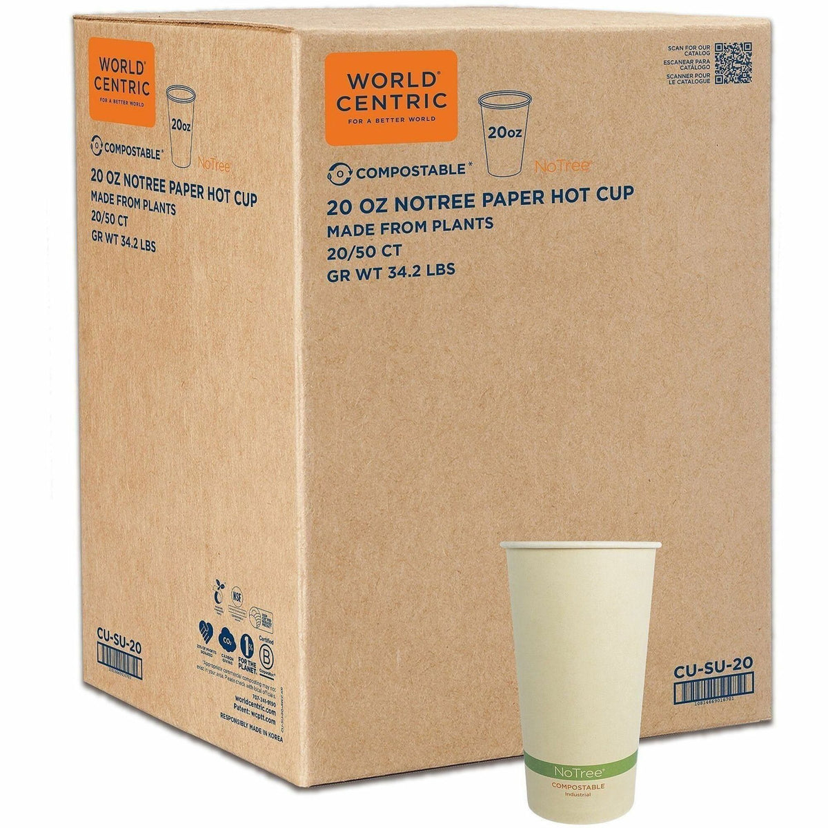 World Centric Compostable NoTree Paper Hot Cups - 20 fl oz - Beige - Paper - 20 / Carton