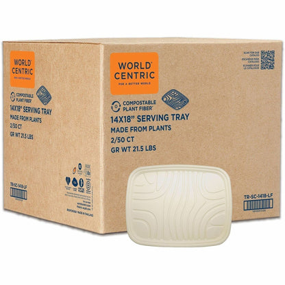 World Centric Compostable Fiber Trays - Food, Commercial, Serving - Natural - Fiber Body - 50/Pack - 2 / Carton
