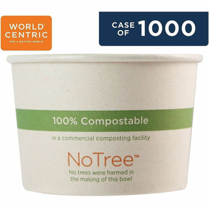 World Centric Compostable NoTree Paper Bowl - Ice Cream, Salad, Soup, Fruit - 3.4" Diameter - Natural - Paper, Sugarcane