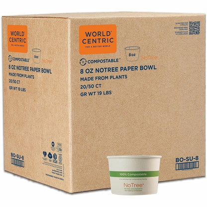 World Centric Compostable NoTree Paper Bowl - Ice Cream, Salad, Soup, Fruit - 3.4" Diameter - Natural - Paper, Sugarcane