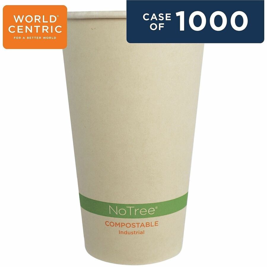 World Centric Compostable NoTree Paper Hot Cups - 16 fl oz - Natural - Paper - 20 / Carton