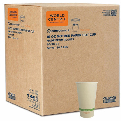 World Centric Compostable NoTree Paper Hot Cups - 16 fl oz - Natural - Paper - 20 / Carton