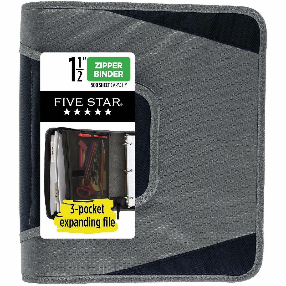 Mead Zipper Binder - 500 Sheet Capacity - 3 Ring - Fastener: Ring - Pocket: 3 - Multi-colored - 1 Each