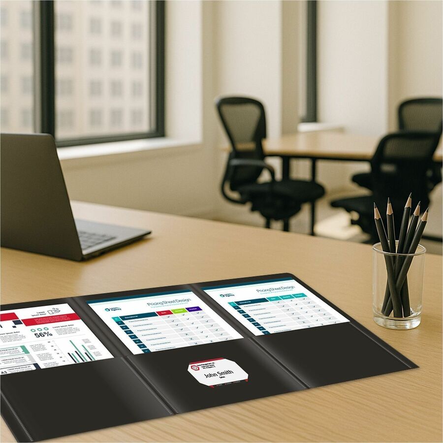 C-Line CLI-33941 Letter Portfolio - 8 1/2" x 11" - 75 Sheets Capacity - 3 Pocket - Polypropylene - Black - 24 / Box