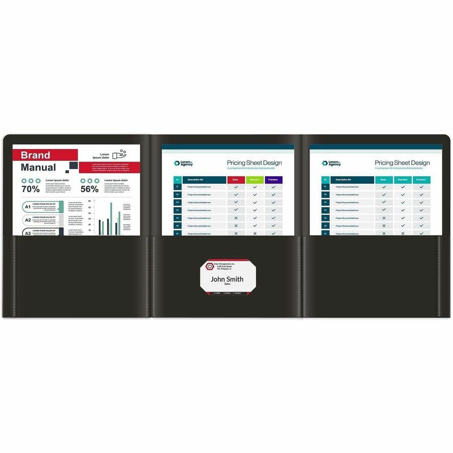 C-Line CLI-33941 Letter Portfolio - 8 1/2" x 11" - 75 Sheets Capacity - 3 Pocket - Polypropylene - Black - 24 / Box