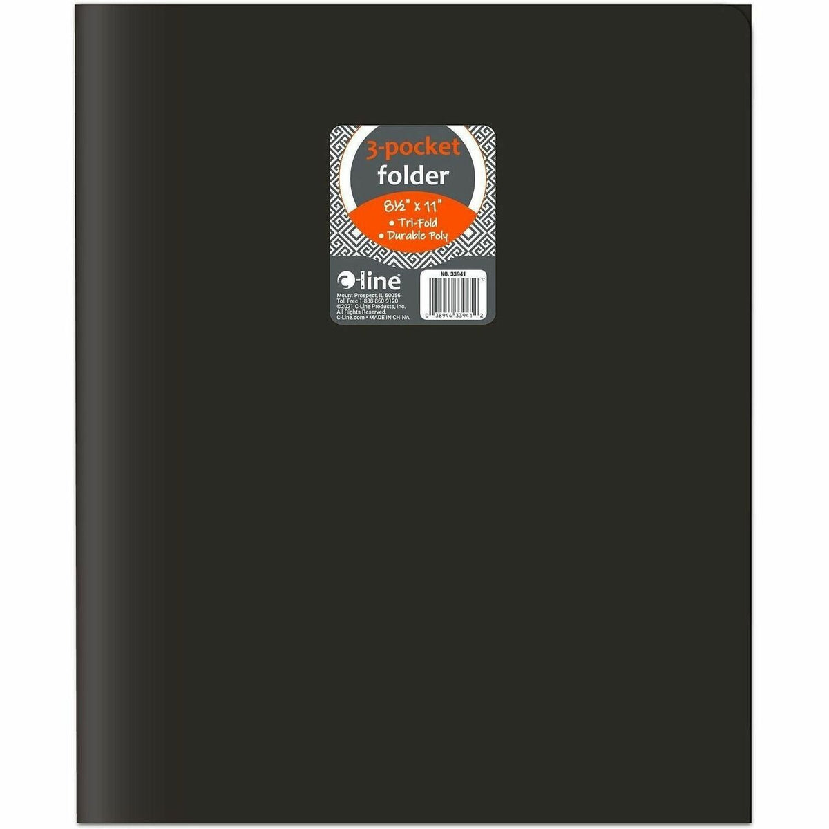 C-Line CLI-33941 Letter Portfolio - 8 1/2" x 11" - 75 Sheets Capacity - 3 Pocket - Polypropylene - Black - 24 / Box