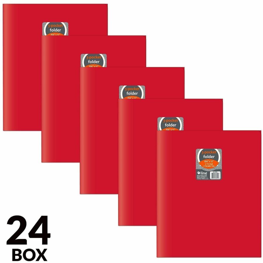 C-Line CLI-33944 Letter Portfolio - 8 1/2" x 11" - 75 Sheets Capacity - 3 Pocket - Polypropylene - Red - 24 / Box