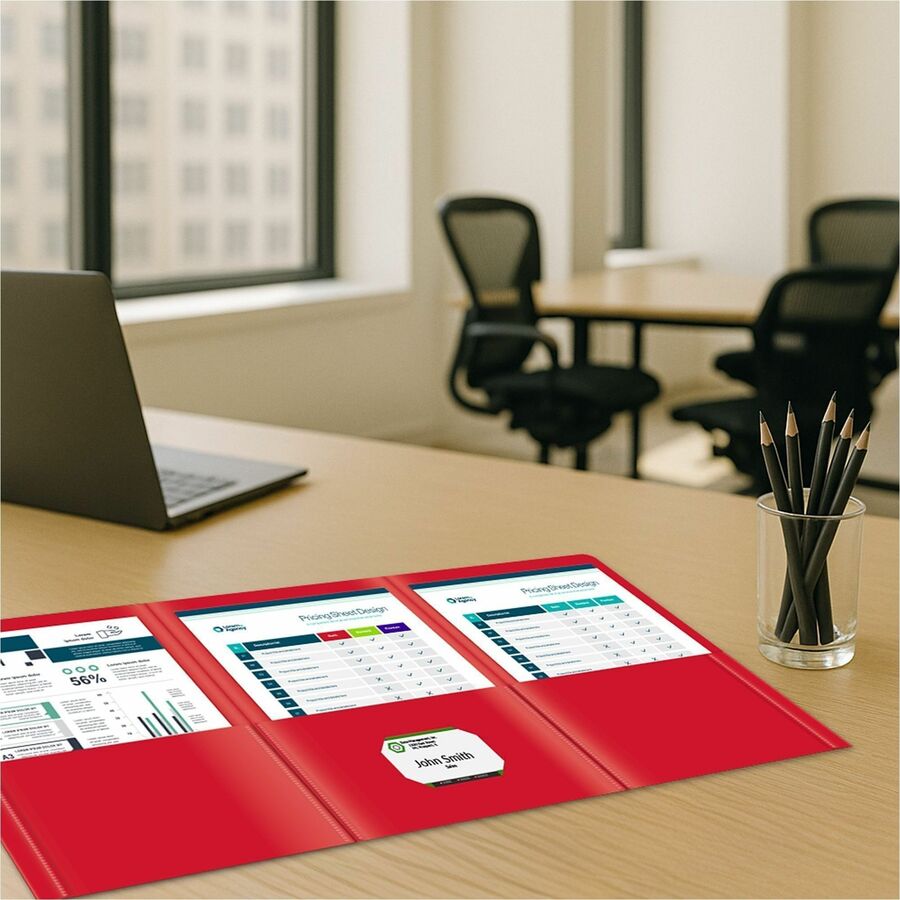 C-Line CLI-33944 Letter Portfolio - 8 1/2" x 11" - 75 Sheets Capacity - 3 Pocket - Polypropylene - Red - 24 / Box
