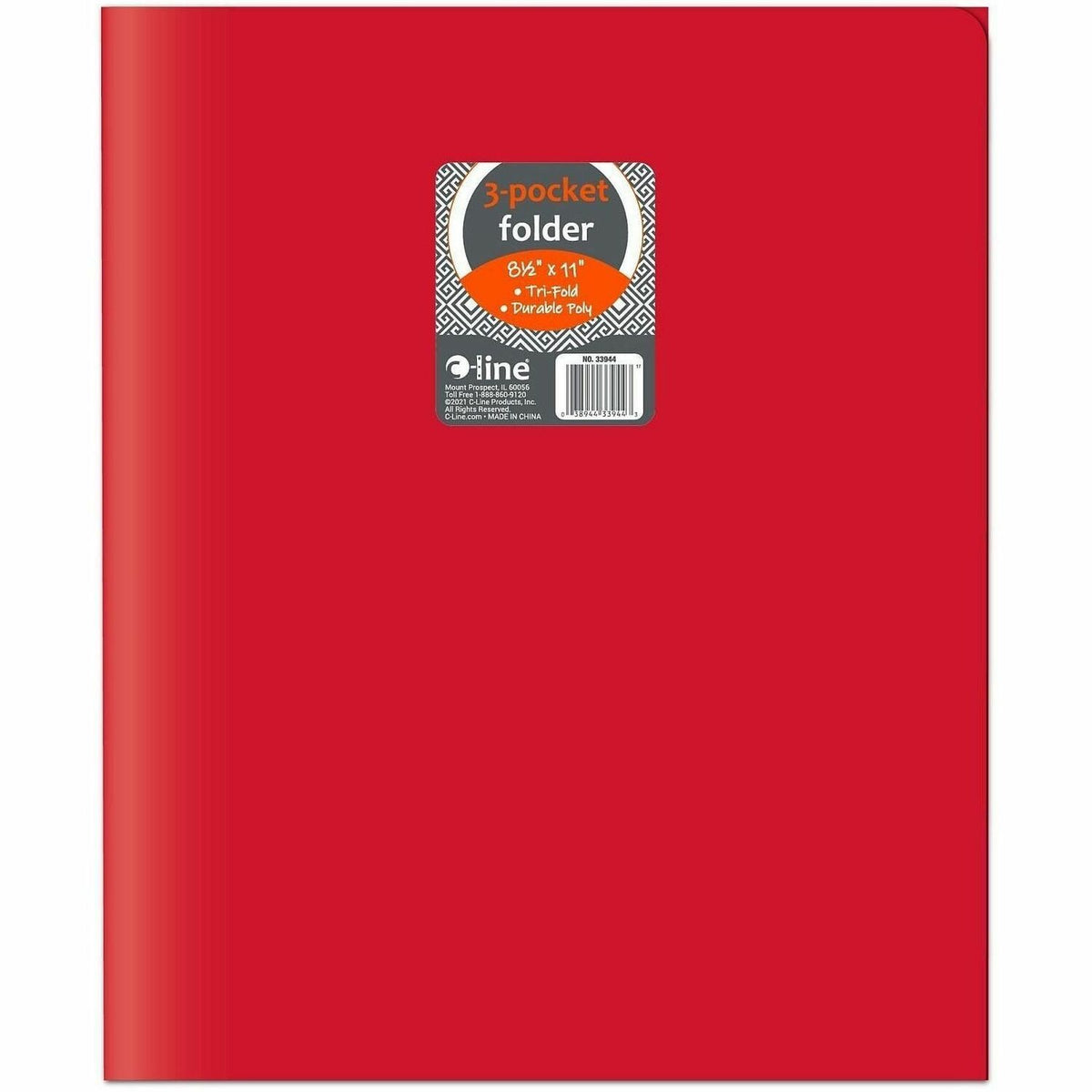 C-Line CLI-33944 Letter Portfolio - 8 1/2" x 11" - 75 Sheets Capacity - 3 Pocket - Polypropylene - Red - 24 / Box