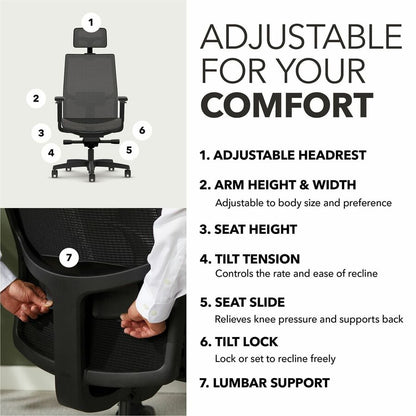 HON Ignition 2.0 Mid-back Task Chair with Headrest - Mid Back - Black - Armrest - 1 Each