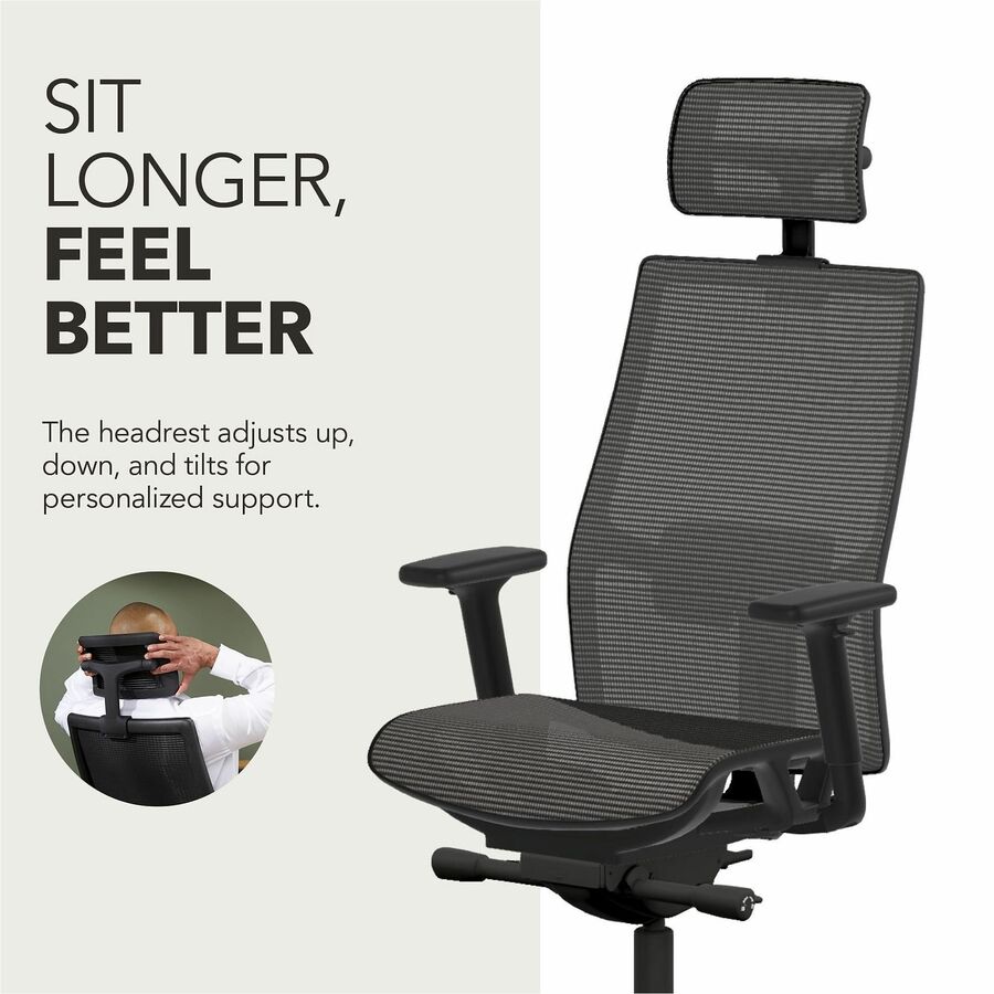 HON Ignition 2.0 Mid-back Task Chair with Headrest - Mid Back - Black - Armrest - 1 Each