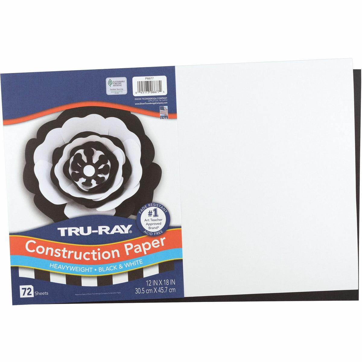 Tru-Ray Construction Paper - Art Project, Craft Project - 12" Width x 18" Length - Black, White - Sulphite, Fiber, Paper