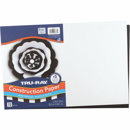 Tru-Ray Construction Paper - Art Project, Craft Project - 12" Width x 18" Length - Black, White - Sulphite, Fiber, Paper