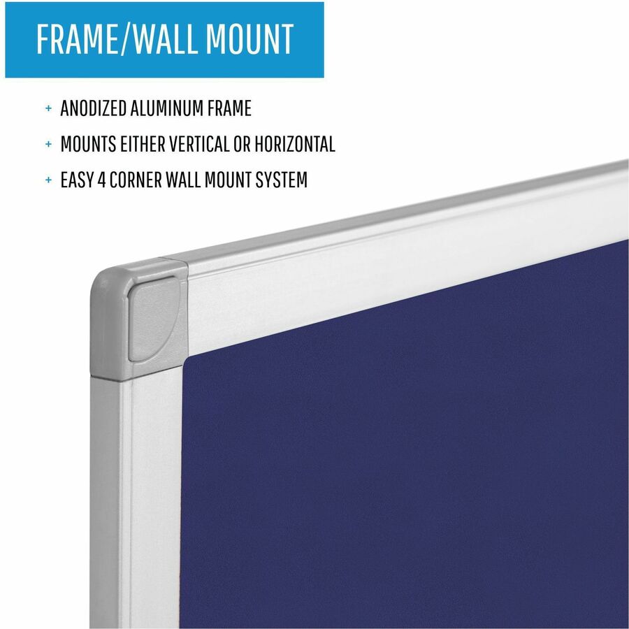 MasterVision Ayda Fabric Bulletin Board - 18" x 24" - 18" Board Height x 24" Board Width - Blue Felt, Fabric Surface - 1