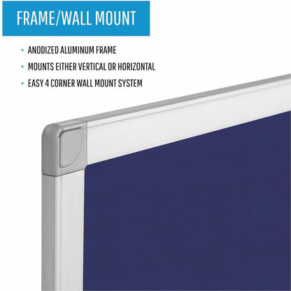 MasterVision Ayda Fabric Bulletin Board - 18" x 24" - 18" Board Height x 24" Board Width - Blue Felt, Fabric Surface - 1