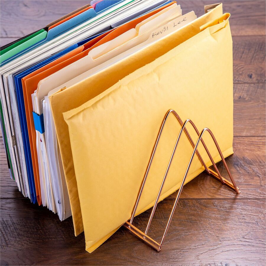 Officemate Triangle Wire Sorter - 7" Height x 7" Width x 11" Depth - Desktop - Sturdy - Rose Gold - Steel Wire - 1 Each