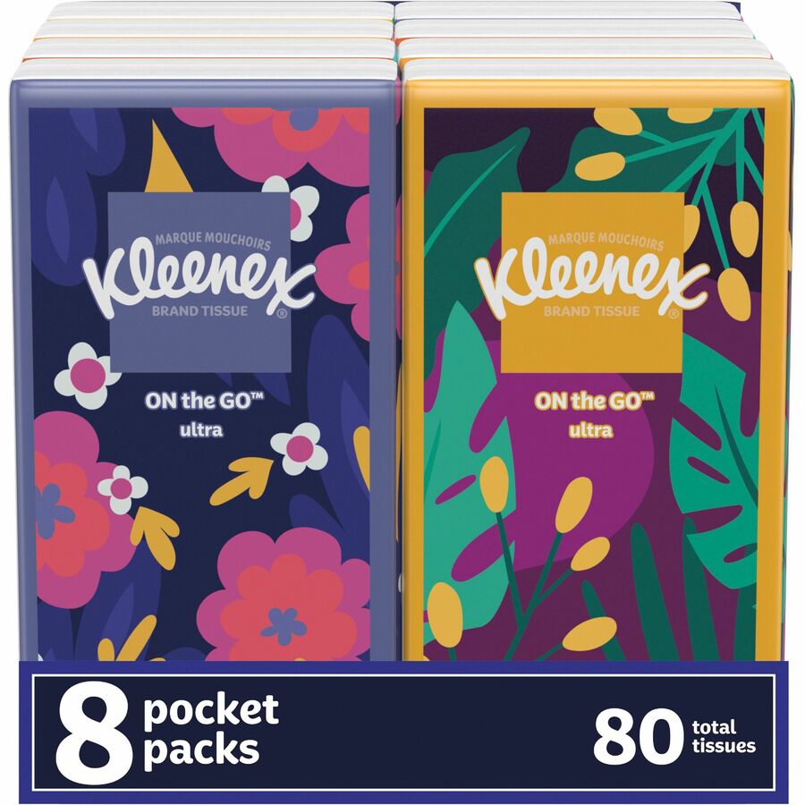 Kleenex Go Packs Facial Tissues - 3 Ply - 8.60" Width x 8.30" Length - White - 10/Pouch - 12 / Carton