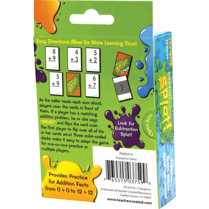 Teacher Created Resources Math Splat Addition Game - 225 Card(s) - Learning - Educational - 2 to 6 Players - 1 Each
