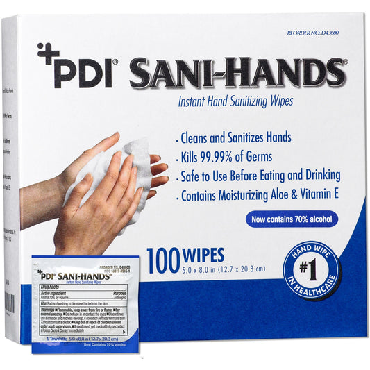PDI Sani-Hands Instant Hand Sanitizing Wipes - White - 100 / Box