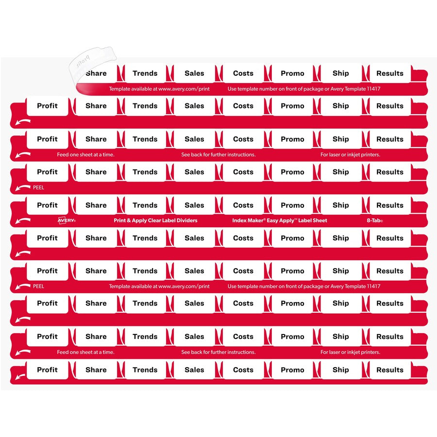 Avery® 8 Tab Easy Print & Apply Clear Label Sheet Refills (11226) - Inkjet, Laser - Clear - Plastic - 3 Total Sheets - 3