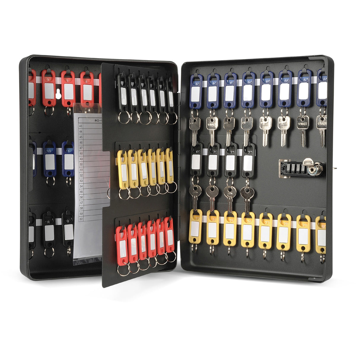 CARL Combination Key Cabinet - Combination Lock, Pre-drilled Mounting Hole - Black - 1 Each