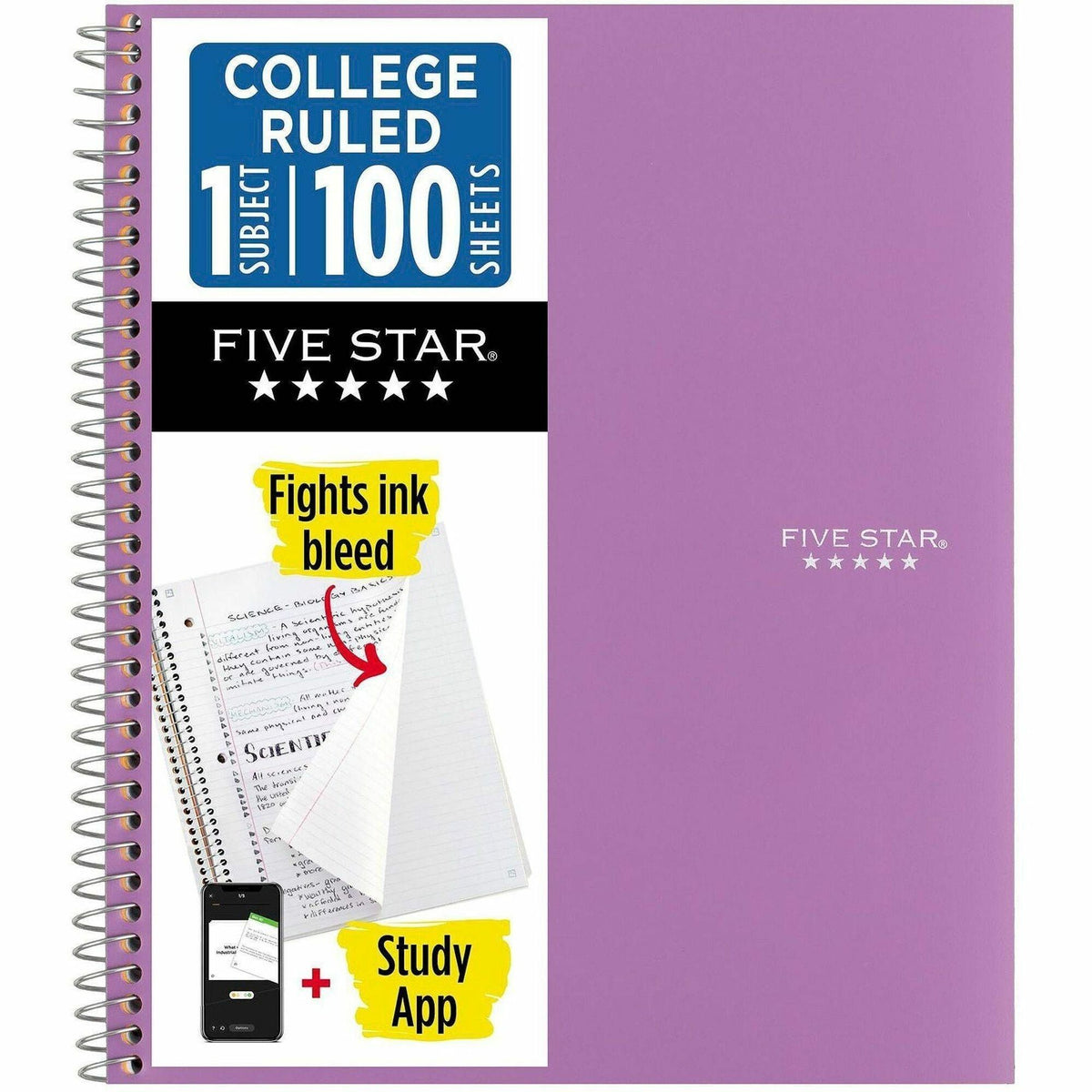 Five Star Wirebound Notebook - 1 Subject(s) - 100 Pages - Wire Bound - College Ruled Front Ruling - Letter - 8 1/2" x 11