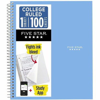 Five Star Wirebound Notebook - 1 Subject(s) - 100 Pages - Wire Bound - College Ruled Front Ruling - Letter - 8 1/2" x 11