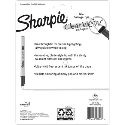 Sharpie Clear View Highlighter - Yellow, Pink, Orange, Coral, Blue, Purple, Fluorescent Green Ink - 8 / Pack