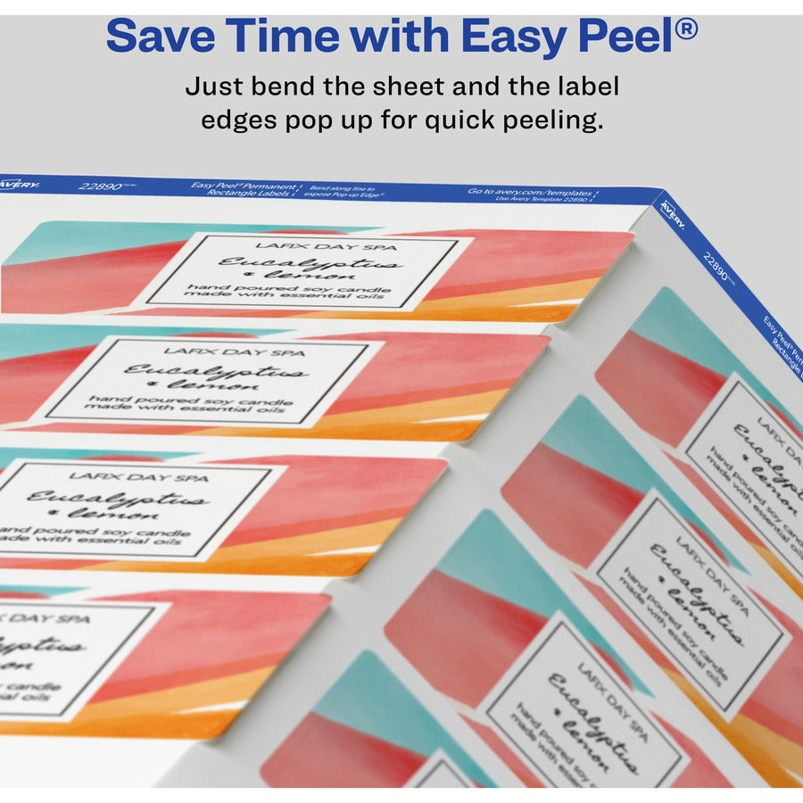 Avery® Glossy White Labels, 2" x 3" , 80 Labels (22890) - 2" Height x 3" Width - Permanent Adhesive - Rectangle - Gloss 