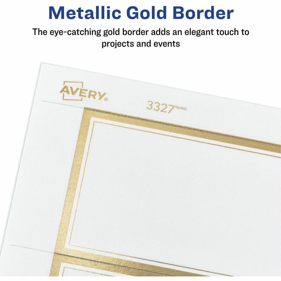 Avery® Invitation Cards with Metallic Gold Borders - 5" Width x 7" Length - Rectangle - Inkjet, Laser - Matte - Matte Wh