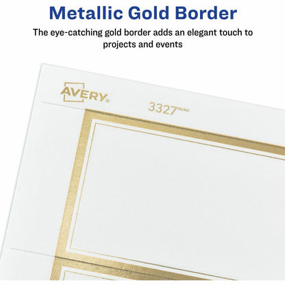 Avery® Invitation Cards with Metallic Gold Borders - 5" Width x 7" Length - Rectangle - Inkjet, Laser - Matte - Matte Wh