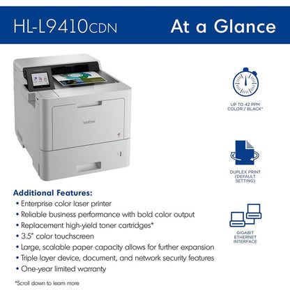 Brother Workhorse HL HL-L9410CDN Desktop Wireless Laser Printer - Color - 42 ppm Mono / 42 ppm Color - 2400 x 600 dpi Pr