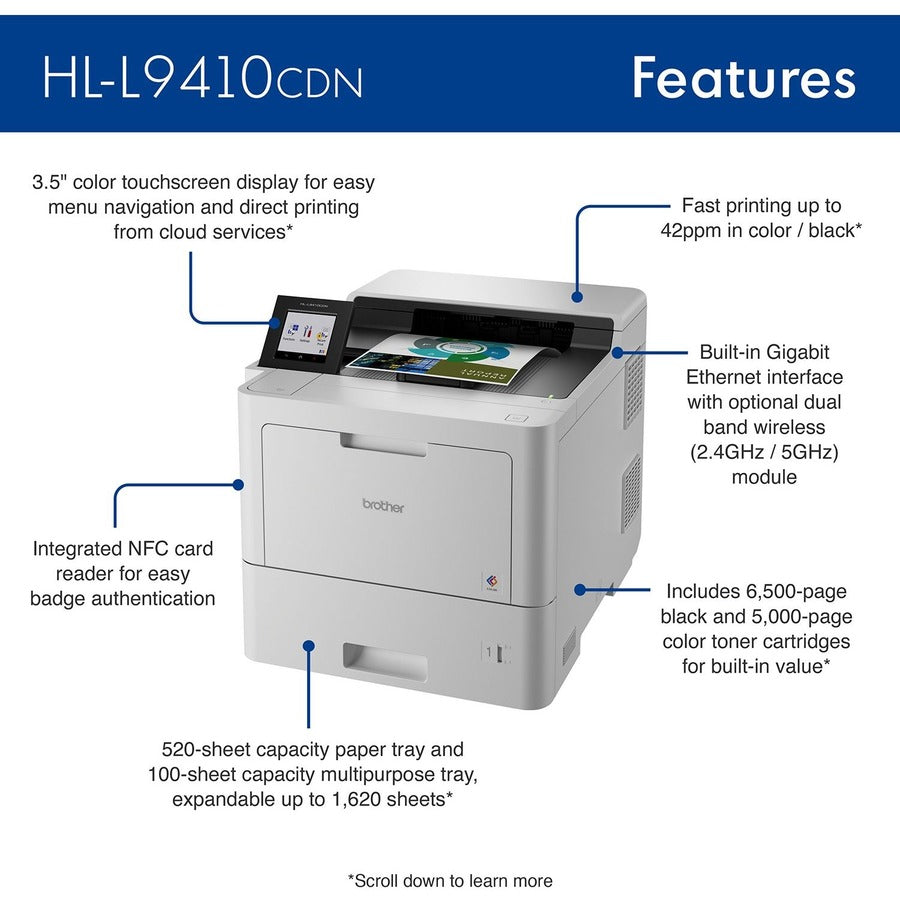 Brother Workhorse HL HL-L9410CDN Desktop Wireless Laser Printer - Color - 42 ppm Mono / 42 ppm Color - 2400 x 600 dpi Pr