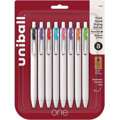 uniball™ UB One Gel Pens - 0.7 mm Medium Pen Point - Retractable - Assorted Ink - Pigment-based, Gel-based - White Barre