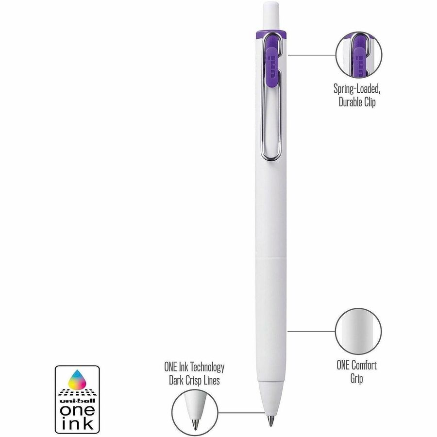 uniball™ UB One Gel Pens - 0.7 mm Medium Pen Point - Retractable - Assorted Ink - Pigment-based, Gel-based - White Barre