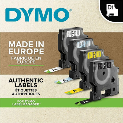 Dymo D1 Electronic Tape Cartridge - 3/8" Width x 23 ft Length - Rectangle - Thermal Transfer - Glossy - Black, Clear - P