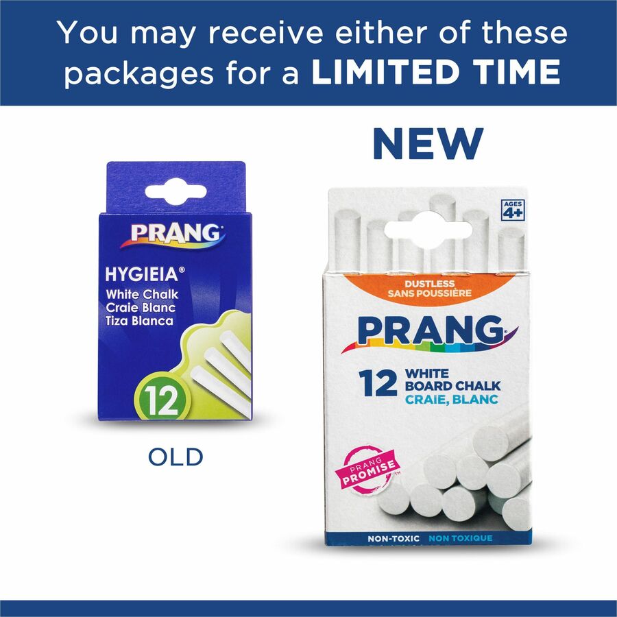 Prang Nontoxic Chalk Sticks - 3.3" Length - White - 12/Box - 2 / Bundle