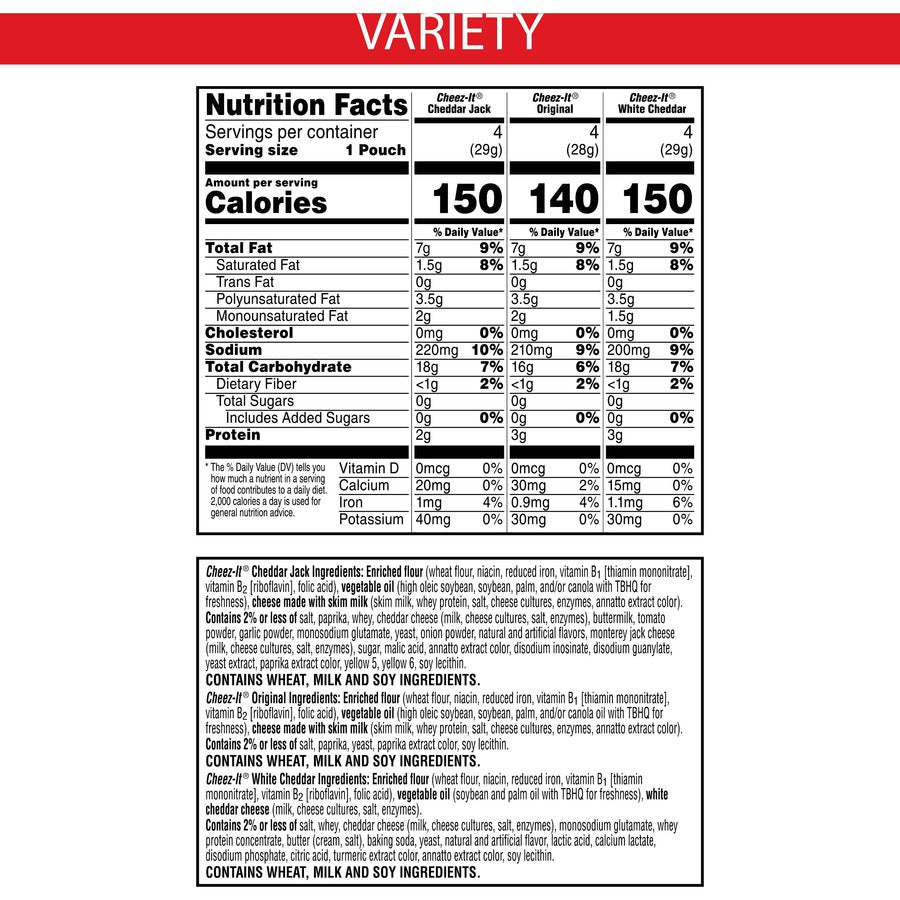 Cheez-It Variety Pack - Individually Wrapped - Original, White Cheddar, Cheddar Jack Cheese - 12.10 oz - 12 / Box
