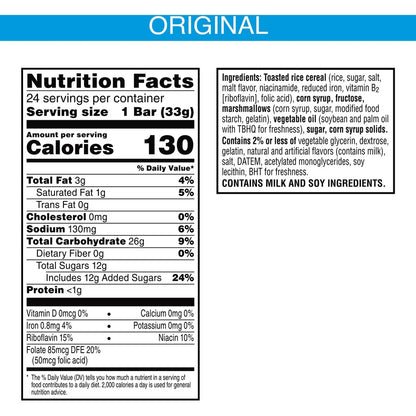 Rice Krispies Homestyle Original Treats - Individually Wrapped - Original - 1.74 lb - 24 / Box