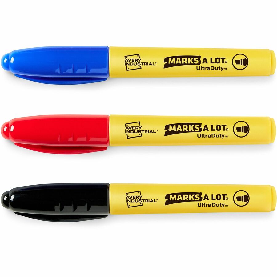 Avery® Marks A Lot UltraDuty Markers, Chisel Tip, 3 Assorted Markers (29864) - Black, Red, Blue Ink - Polyester Tip - 3 