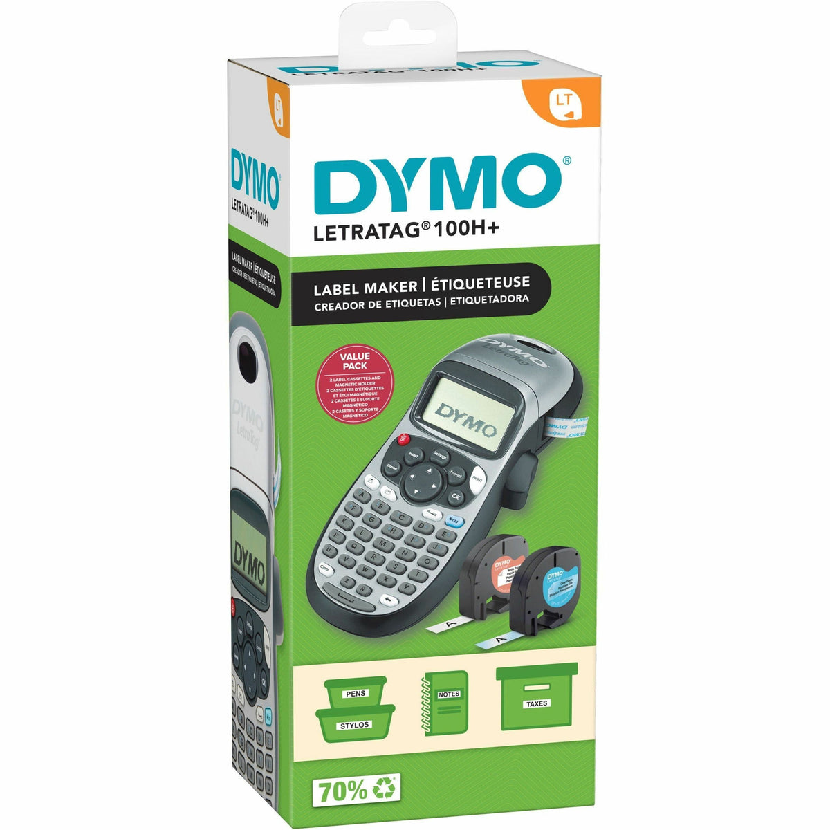 Dymo LetraTag 100H Plus Handheld Label Maker - Direct Thermal - 5 Font Size - Label - Silver - Handheld - Underline, Aut