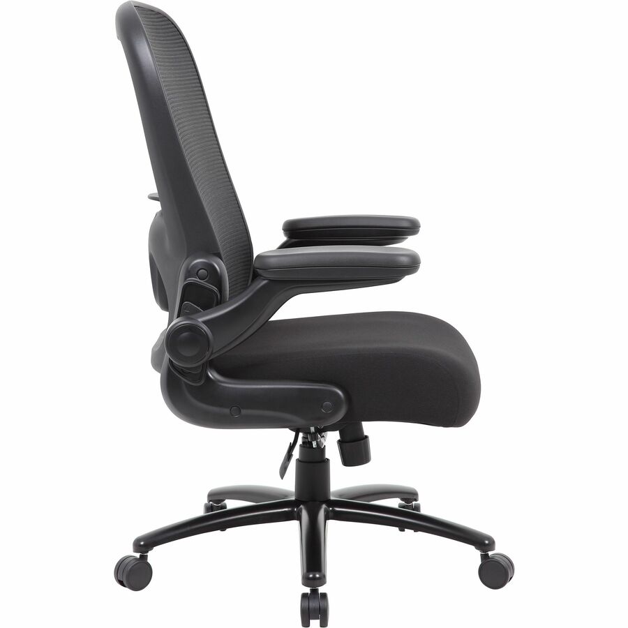Boss Heavy Duty Flip Arm Mesh Chair - Black Seat Color - Fabric, High Density Foam (HDF) Seat Material - Black Back Colo