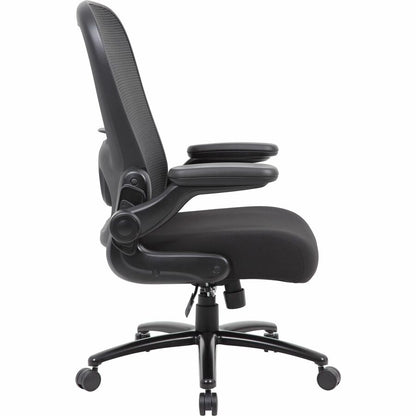 Boss Heavy Duty Flip Arm Mesh Chair - Black Seat Color - Fabric, High Density Foam (HDF) Seat Material - Black Back Colo