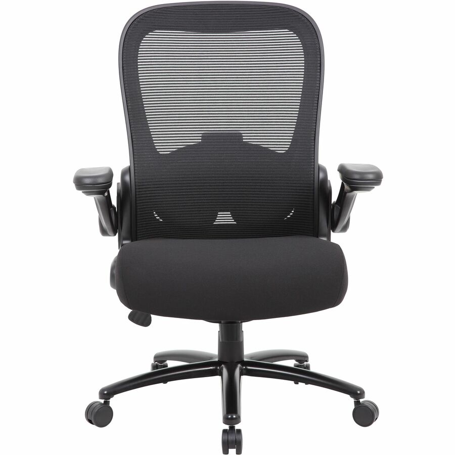 Boss Heavy Duty Flip Arm Mesh Chair - Black Seat Color - Fabric, High Density Foam (HDF) Seat Material - Black Back Colo