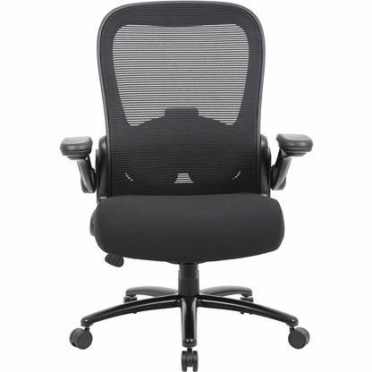 Boss Heavy Duty Flip Arm Mesh Chair - Black Seat Color - Fabric, High Density Foam (HDF) Seat Material - Black Back Colo