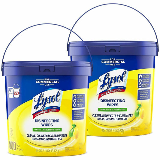Lysol Disinfecting Wipe Bucket w/Wipes - Lemon & Lime Blossom Scent - Disinfectant, Pre-moistened - White - 800/Bucket -