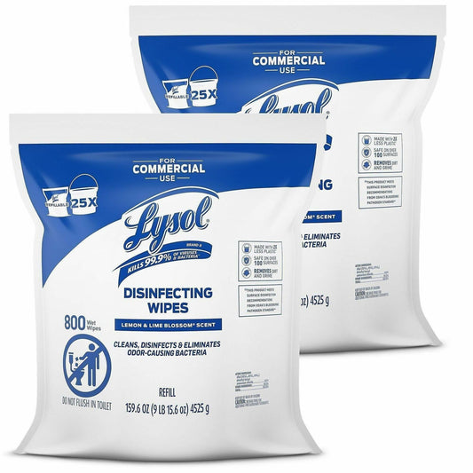 Lysol Professional Disinfecting Wipes - Lemon & Lime Blossom Scent - Disinfectant, Pre-moistened - White - 2 / Carton