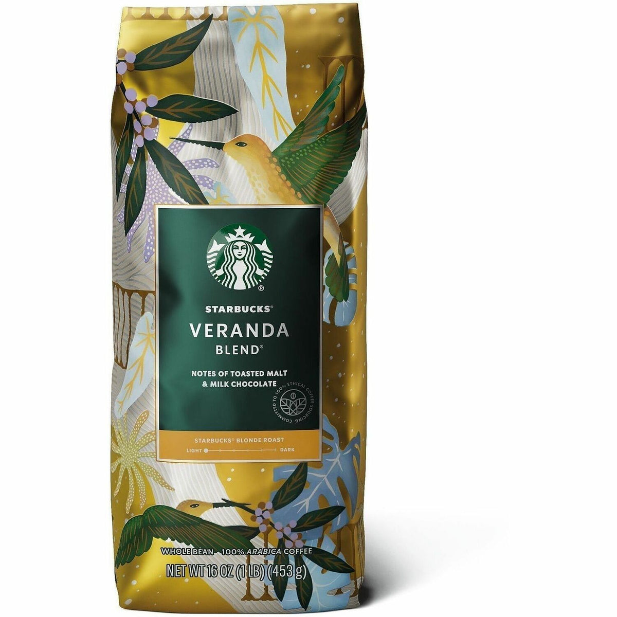 Starbucks Veranda Blend Whole Bean Coffee - Blonde - 16 oz - Veranda Blend - 6 / Carton