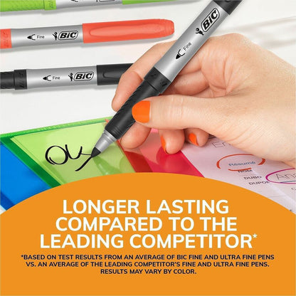 BIC Mark-it Fine Point Permanent Markers - Retractable - Black Ink - Silver Barrel - 1 Dozen/Box - 18 / Carton