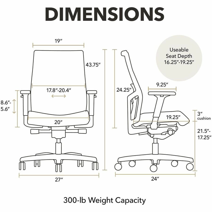 HON Mid-Back Task Chair - Mid Back - Black - Armrest - 1 Each
